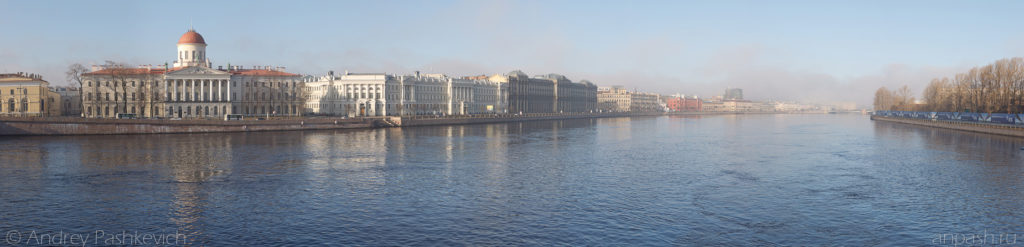 Малая Нева, набережная Макарова, панорамное фото.