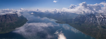 Панорама озера Лама с квадрокоптера. Плато Путорана.
