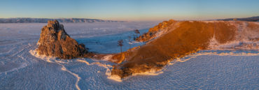 Панорама скалы Шаманки с коптера, Байкал